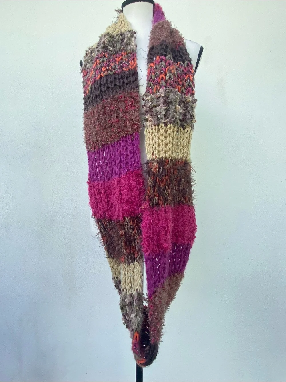 Y2K Fairy Fuchsia Multicolor Patchwork Knit Sequin Metallic Fuzzy Long Infinity